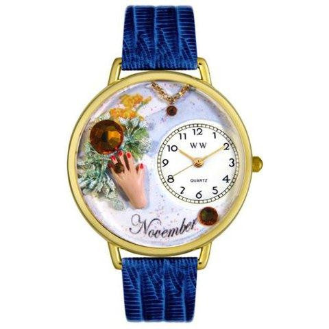 Whimsical Unisex Birthstone: November Royal Blue Leather Watch