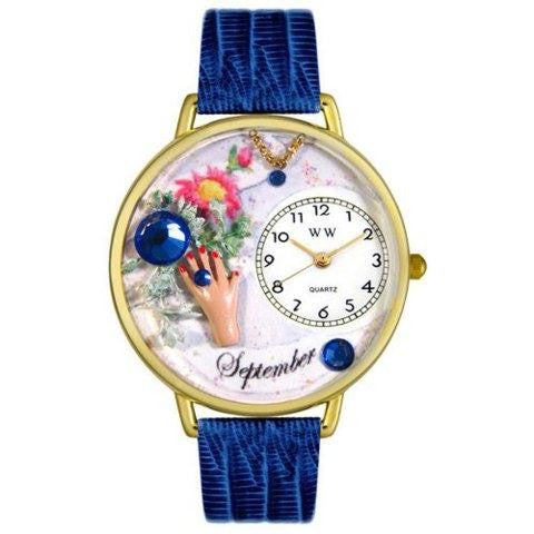 Whimsical Unisex Birthstone: September Royal Blue Leather Watch