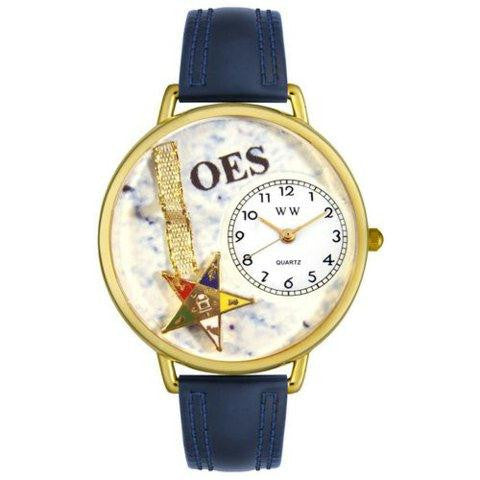 Whimsical Unisex Order of the Eastern Star Navy Blue Leather Watch