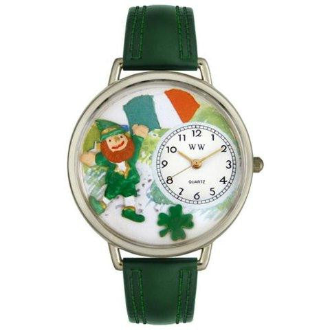 Whimsical Unisex St. Patricks Day w-Irish Flag Green Leather Watch