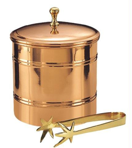 6e Dia. x 7 H. Decor Copper Lined Ice Bucket w-Brass 7e Tongs 3 Qt