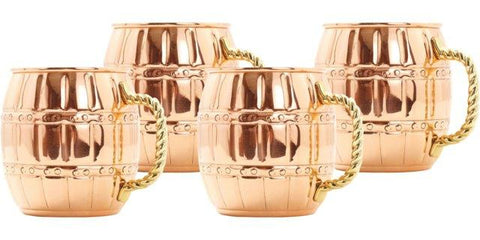 Set of 4 16 Oz Solid Copper Barrel Mule Mug W-B