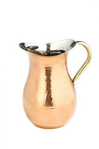 1.5 Qt. Decor Copper Hammered Water Pitcher Brass Ice Guard & Handle