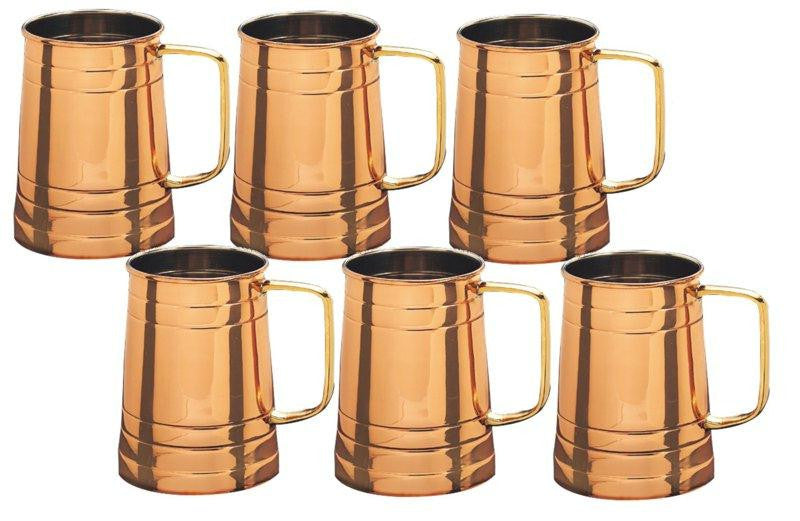 4.5 Inch Solid Copper Tankard w-Brass Handle 1 Pt. - Set of 6