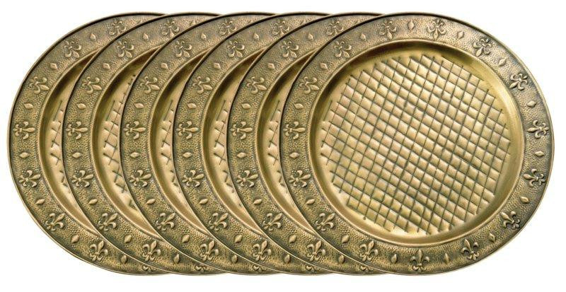 13 Inch Diameter Antique Brass Charger Plate - Set of 6