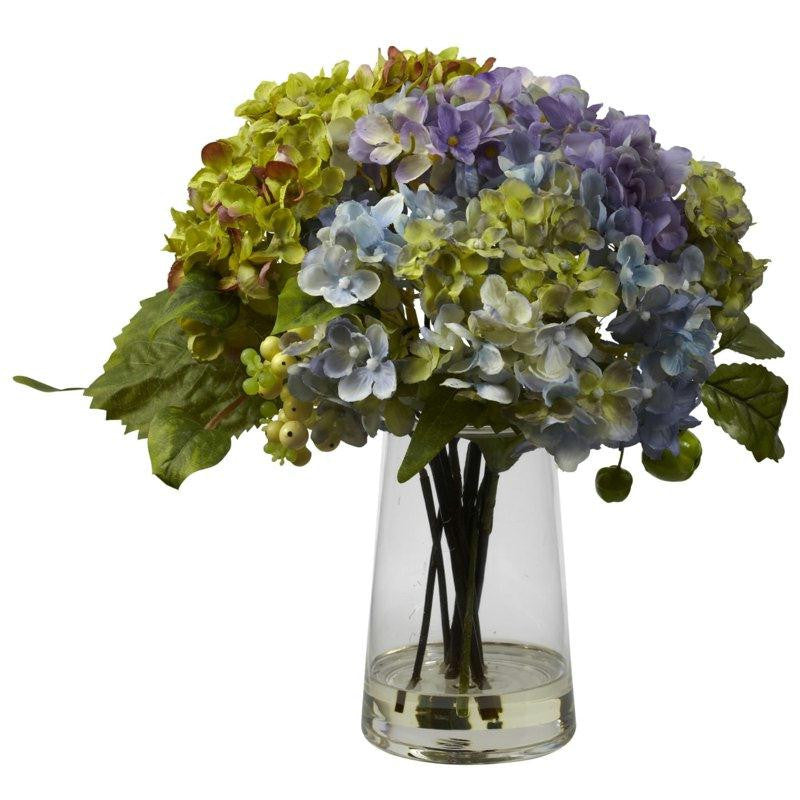 Hydrangea w- Glass Vase Arrangement