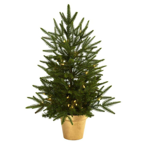 2.5Ft Christmas Tree w-Golden Planter and Clear Lights