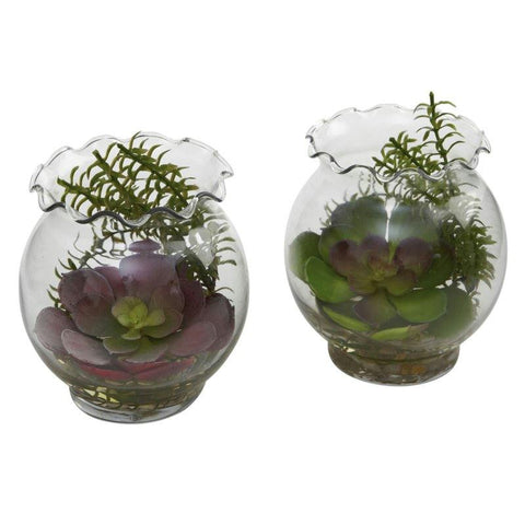 Succulent w-Fluted Vase (Set of 2)