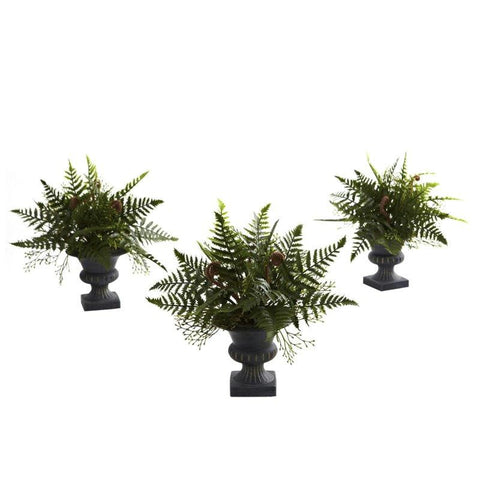 Mixed Fern Bush w-Urn (Set of 3)