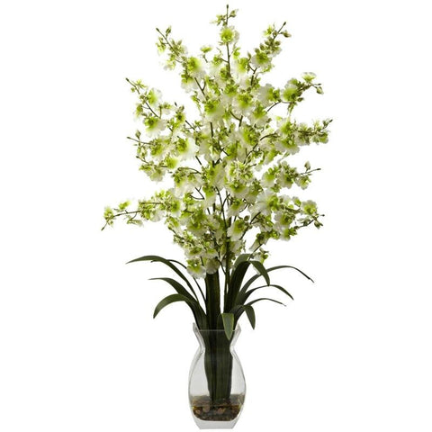 Green Dancing Lady Orchid w-Vase Arrangement