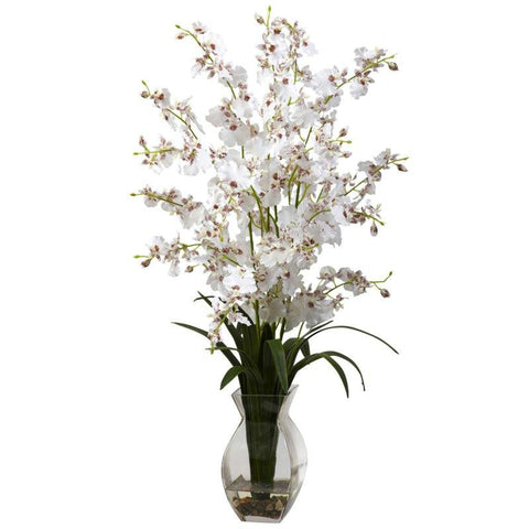 White Dancing Lady Orchid w-Vase Arrangement