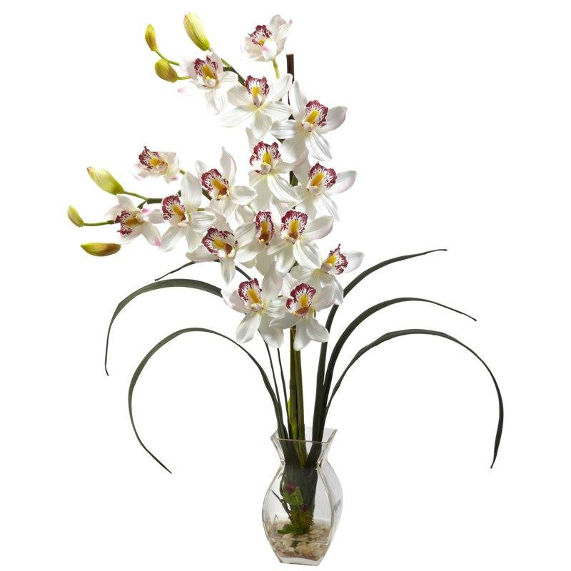 White Cymbidium Orchid w-Vase Arrangement