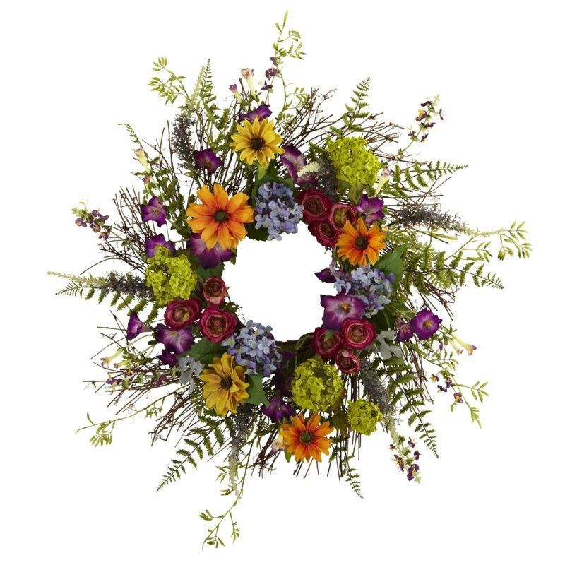 24 Inch Spring Garden Wreath w-Twig Base