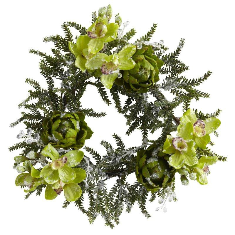 22 Inch Iced Cymbidium and Artichoke Wreath