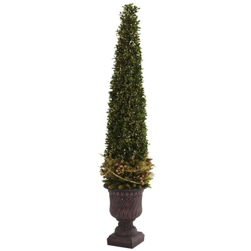 Mixed Golden Boxwood and Holly Topiary w-Urn