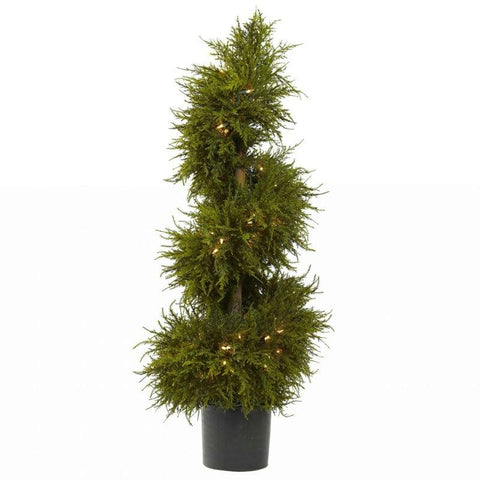 43 Inch Cedar Spiral Topiary w-Lights