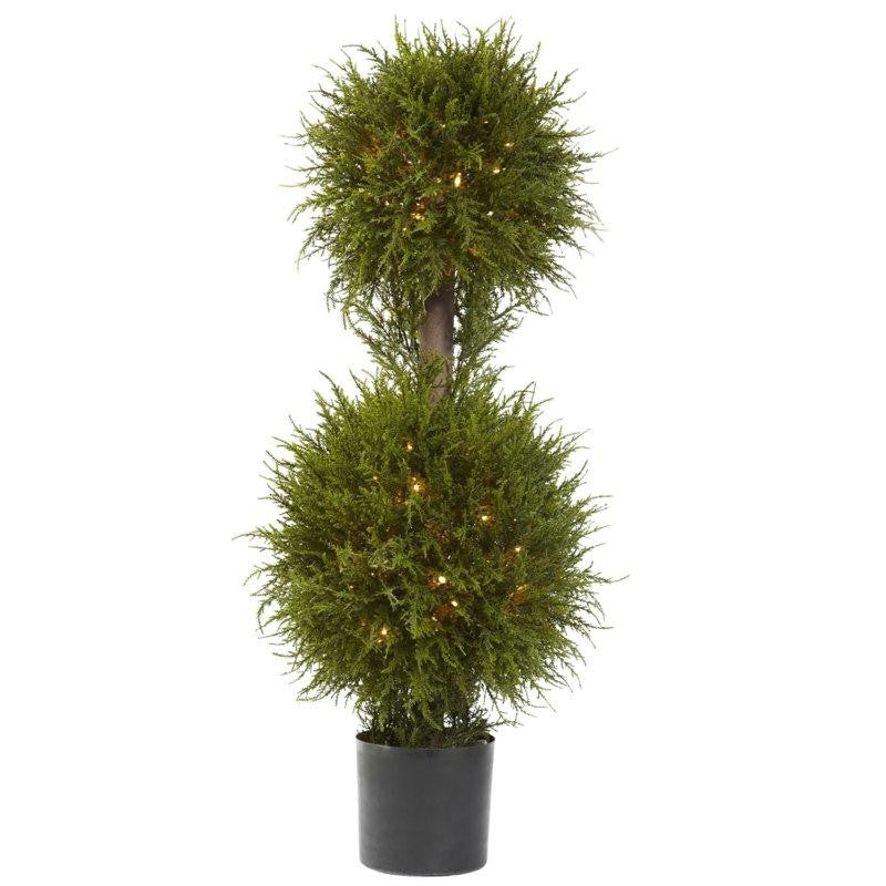 40 Inch Cedar Double Ball Topiary w-Lights