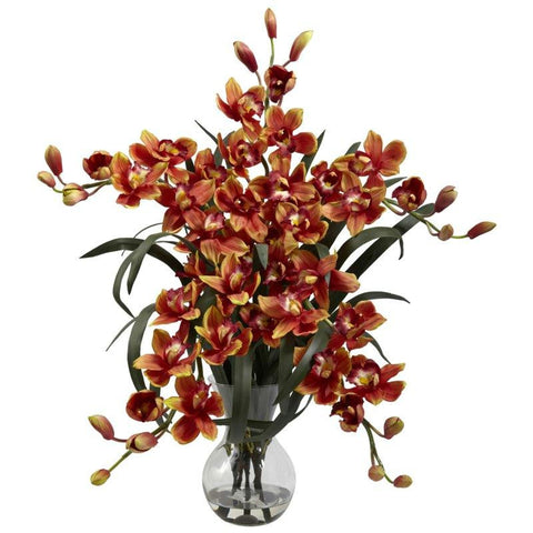 Burgundy Large Cymbidium w-Vase Arrangement