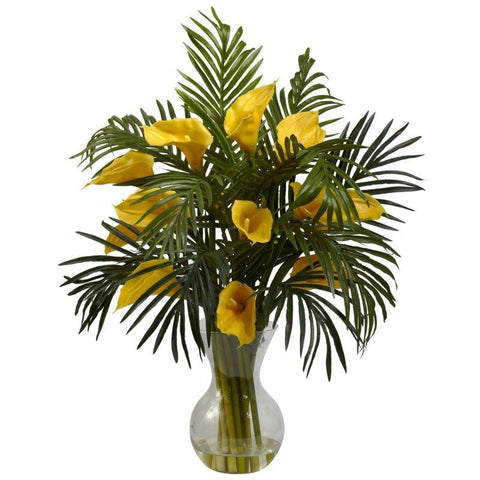 Yellow Calla Lily and Palm Combo