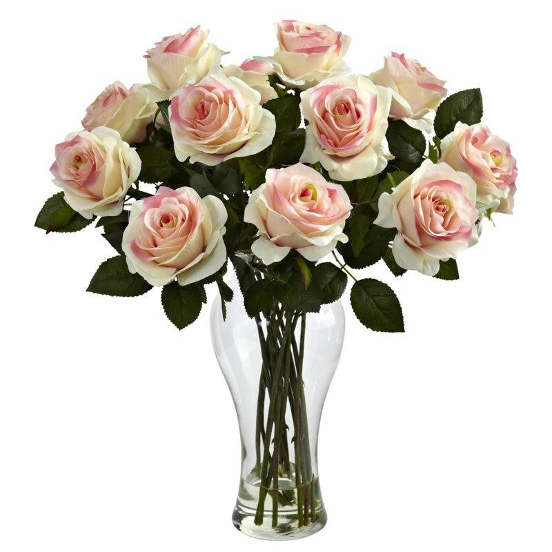 Light Pink Blooming Roses w-Vase