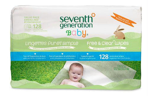 Seventh Generation Baby Wipes - Free and Clear Refill - 128 ct - Case of 6