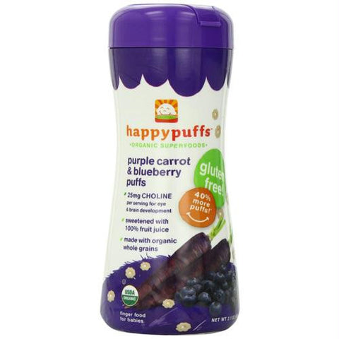 Happy Baby Happy Bites Puffs - Organic HappyPuffs Purple Carrot and Blueberry - 2.1 oz - Case of 6