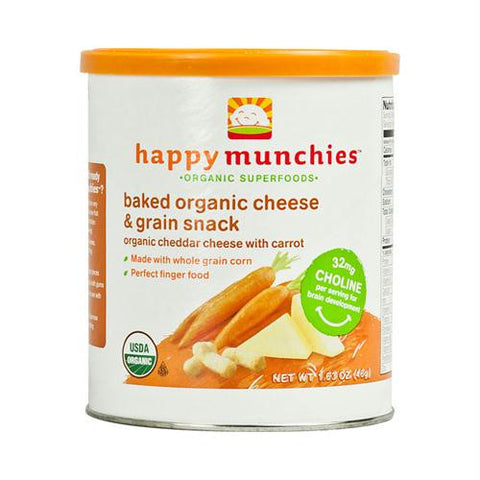 Happy Baby Happy Munchies Baked Organic Snacks - Cheddar Cheese with Carrots - Case of 6 - 1.63 oz