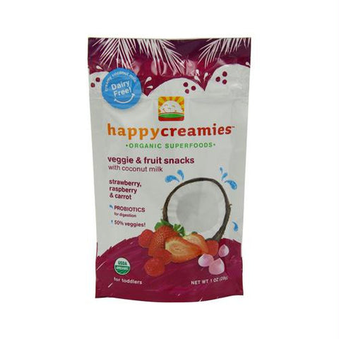 Happy Creamies Organic Snacks - Strawberry and Raspberry - Case of 8 - 1 oz