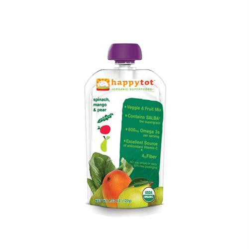 Happy Baby HappyTot Organic Superfoods Spinach Mango and Pear - 4.22 oz - Case of 16