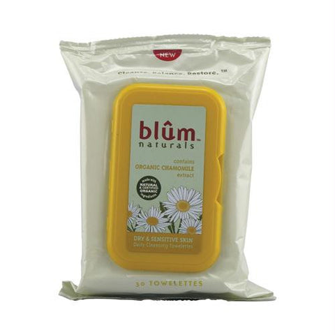 Blum Naturals Dry and Sensitive Skin Daily Cleansing Towelettes with Chamomile - 30 Towelettes - Case of 3