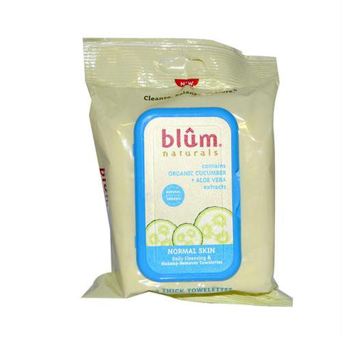 Blum Naturals Daily Cleansing and Makeup Remover Towelettes for Normal Skin - 30 Towelettes - Case of 3