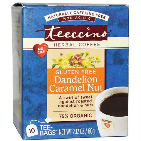 Teeccino Organic Herbal Coffee - Dandelion Caramel Nut - 10 Bags - Case of 6