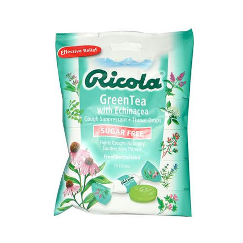 Ricola Sugar Free Green Tea Cough Drops with Echinacea - 19 Drops - Case of 12