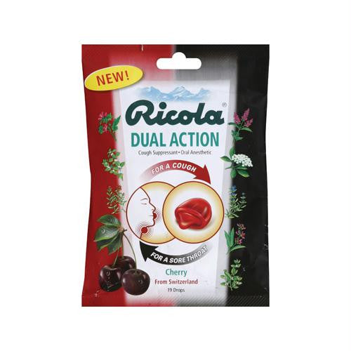 Ricola Dual Action Cough Drops - Cherry - Case of 12 - 19 Pack