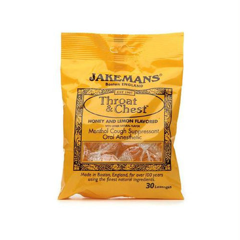 Jakemans Throat and Chest Lozenges - Honey and Lemon - Case of 12 - 30 Pack