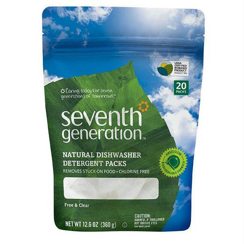 Seventh Generation Automatic Dishwasher Detergent Concentrated Pacs Free and Clear 20 Pacs - 14.1 oz - Case of