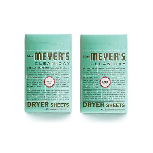 Mrs. Meyers Dryer Sheets - Basil - Case of 12 - 80 Sheets