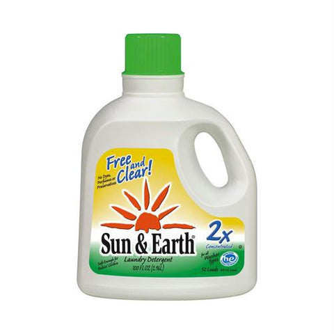 Sun and Earth 2X Liquid Laundry Detergent - Free and Clear - Case of 4 - 100 oz