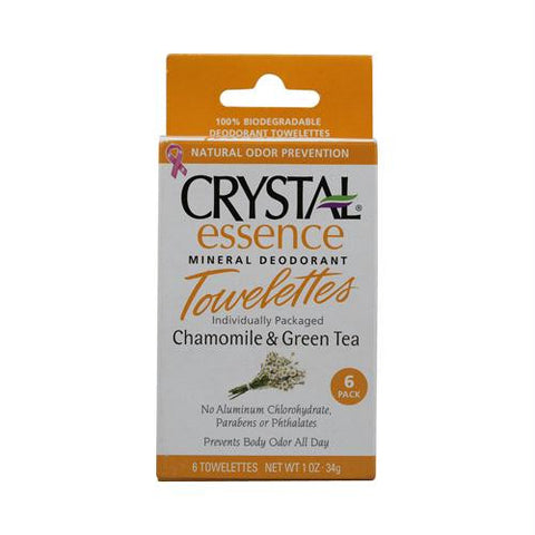 Crystal Essence Mineral Deodorant Towelettes Chamomile and Green Tea - 6 Towelettes