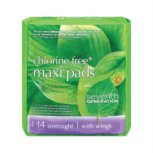 Seventh Generation Chorine Free Maxi Pads - Overnight with Wings - 14 Pads