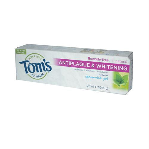 Toms of Maine Antiplaque and Whitening Toothpaste Spearmint Gel - 4.7 oz - Case of 6