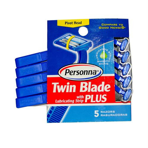 Personna Disposable Razors with Lubricating Strip - Twin Blade Plus - 5 Pack