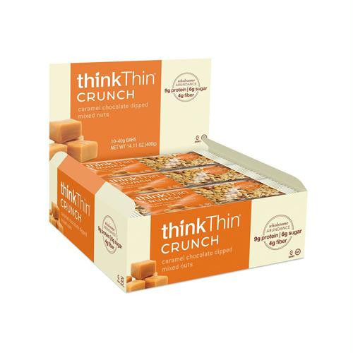 Think Products thinkThin Crunch Bar - Crunch Caramel Chocolate Dipped Mixed Nuts - 1.41 oz - Case of 10