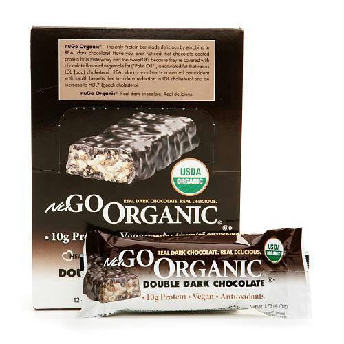 NuGO Nutrition Bar - Organic Double Dark Chocolate - 1.76 oz - Case of 12