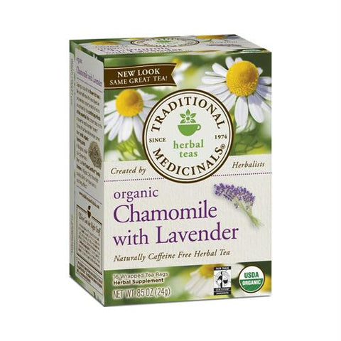 Traditional Medicinals Organic Chamomile with Lavender Herbal Tea - Caffeine Free - Case of 6 - 16 Bags