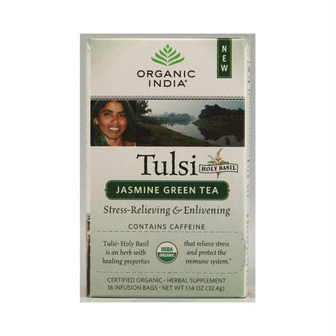 Organic India Tulsi Tea Jasmine Green - 18 Tea Bags - Case of 6