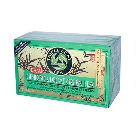 Triple Leaf Tea Ginkgo and Green Tea Decaffeinated - 20 Tea Bags - Case of 6