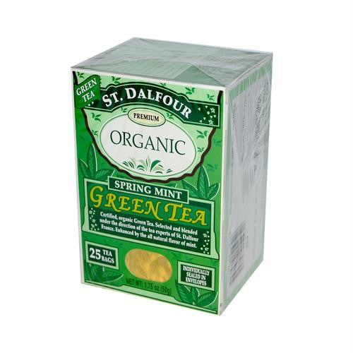 St Dalfour Organic Green Tea Spring Mint - 25 Tea Bags - Case of 6