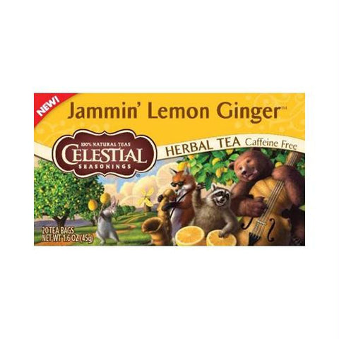 Celestial Seasonings Herbal Tea - Jammin Lemon Ginger - Caffeine Free - Case of 6 - 20 Bags