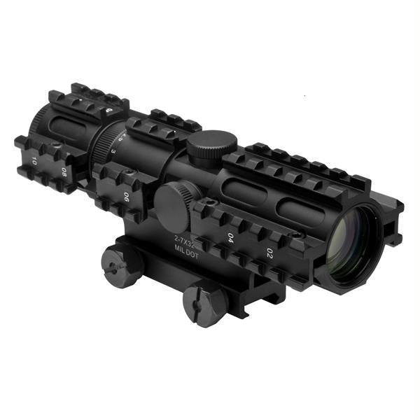 NcStar Tri-rail Series 2-7x32 Compact Scope-3 Rail Sighting System-Mil-dot-Green-Weaver Mount